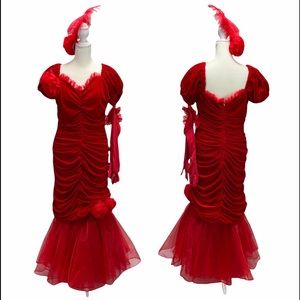 NWT Rubies Costumes Red Velvet Ruched Mermaid Dress Womens Halloween Maxi Sm